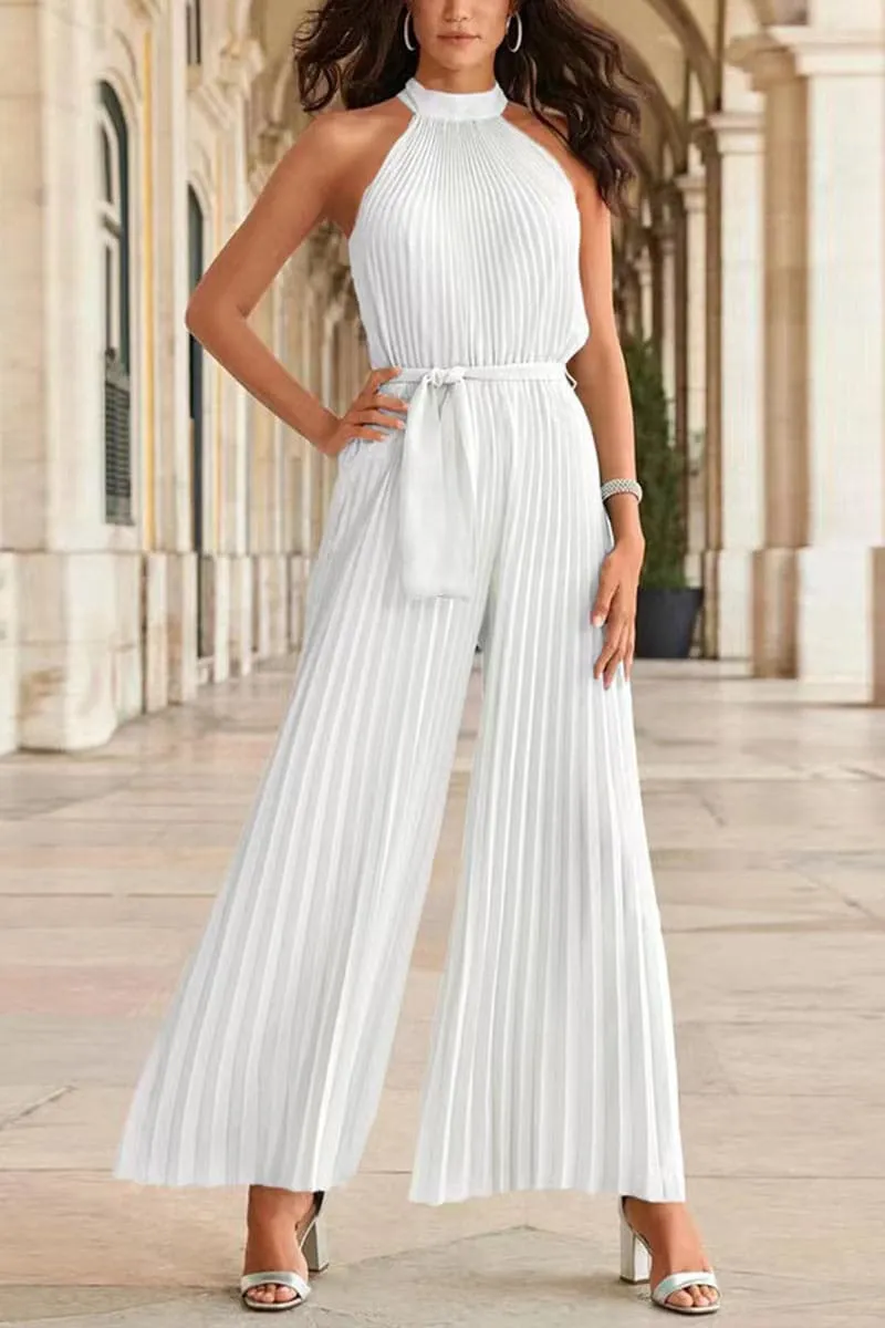 JB654 Halter Off ShoulderPleated Ruched Jumpsuit