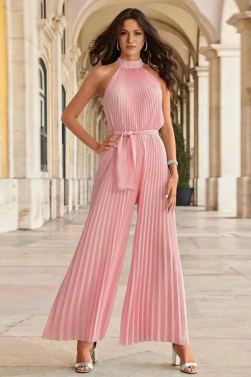 JB654 Halter Off ShoulderPleated Ruched Jumpsuit