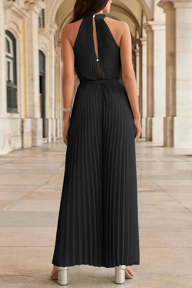 JB654 Halter Off ShoulderPleated Ruched Jumpsuit