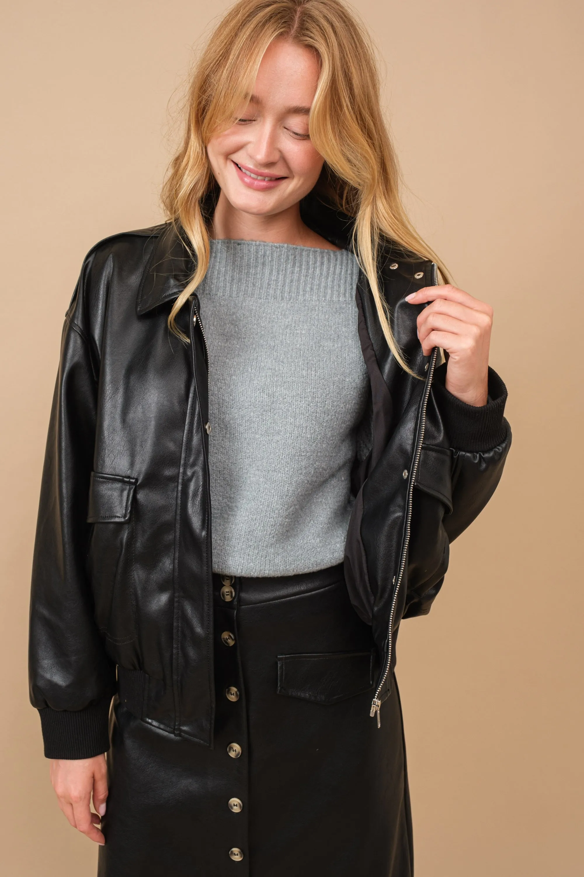 Jodana Leather Bomber Jacket