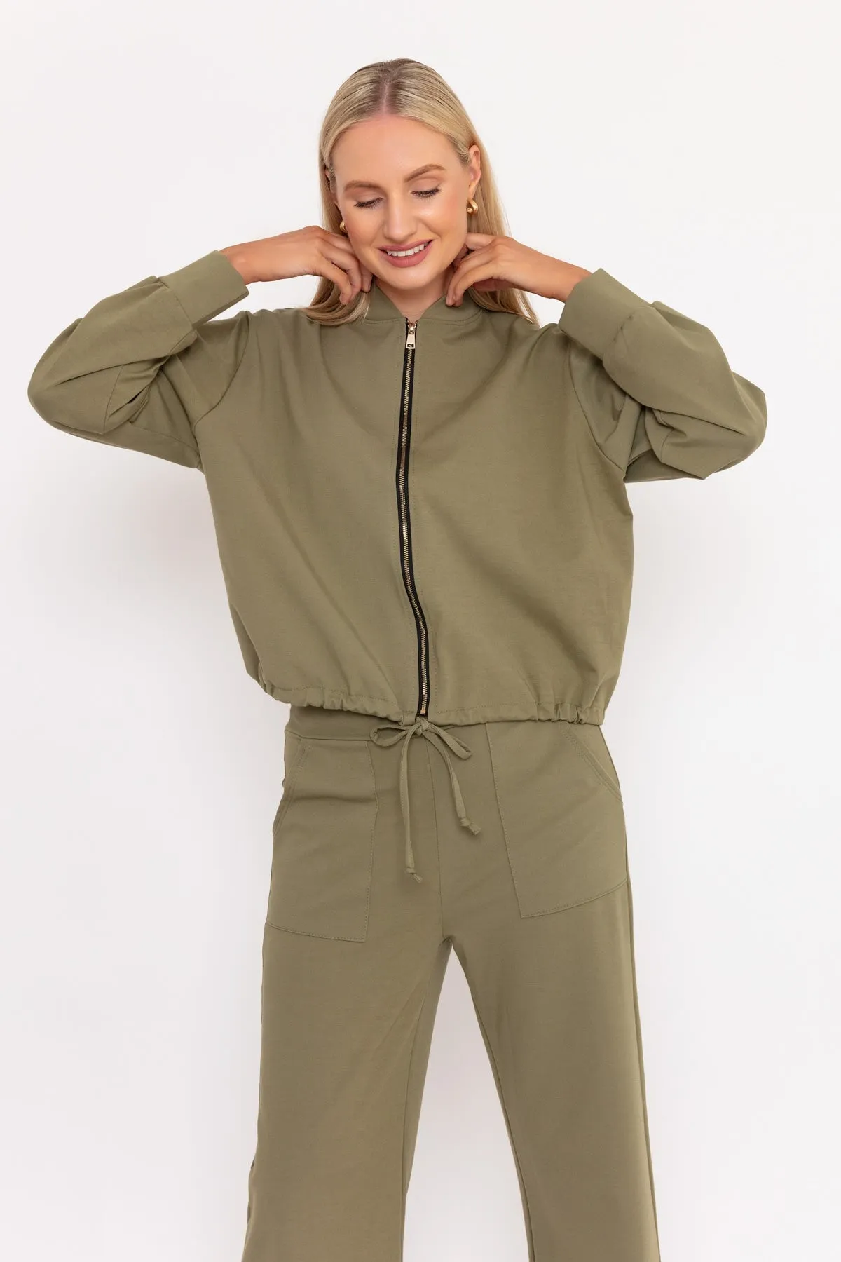 Khaki Ponte Bomber Jacket