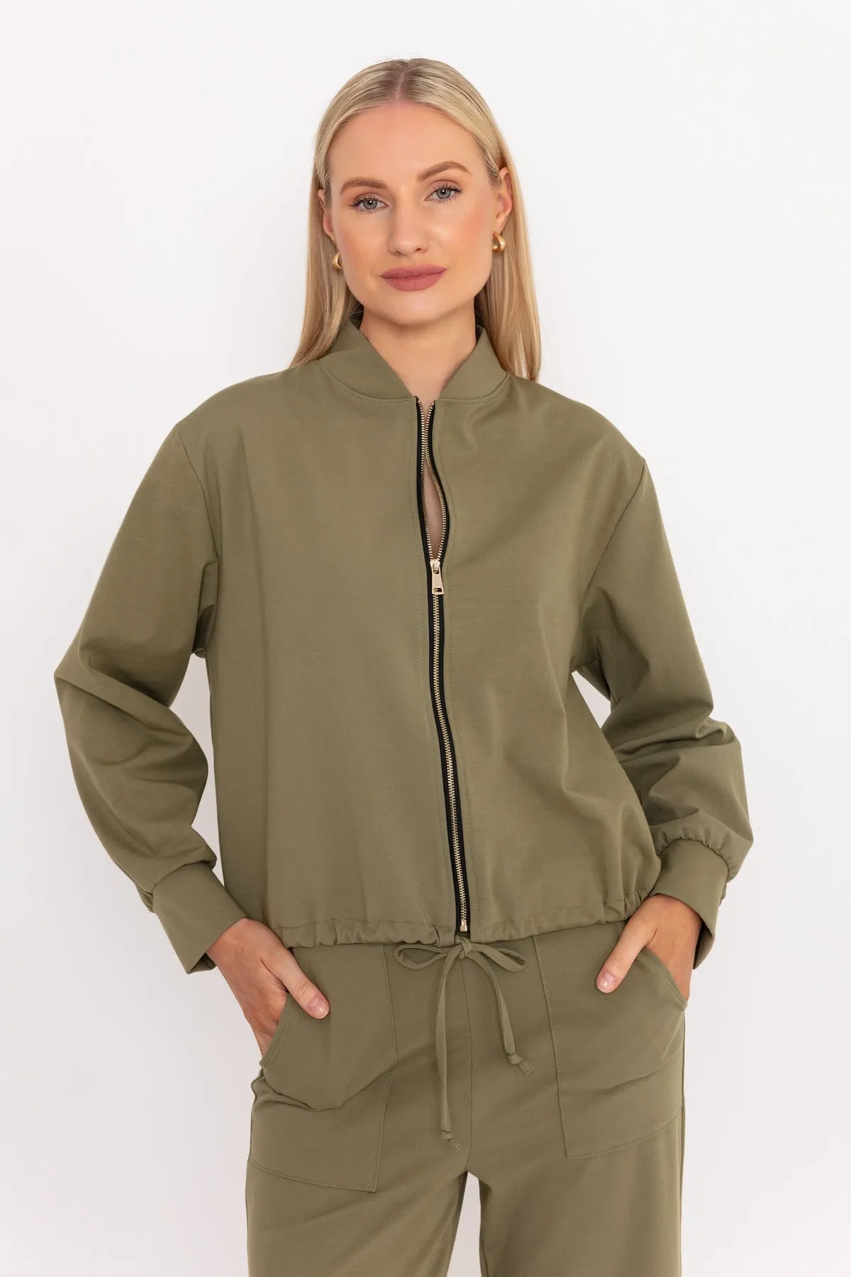 Khaki Ponte Bomber Jacket