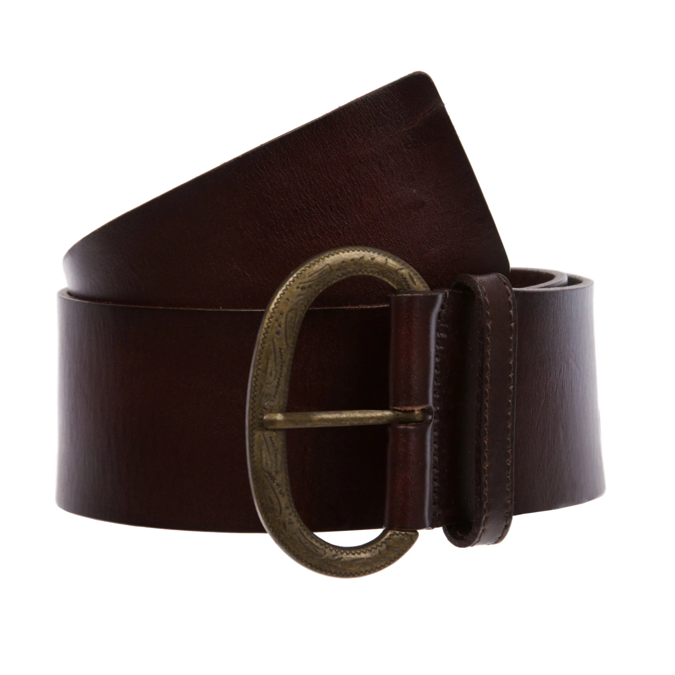 Ladies Plain Contour Wide Belt with Engraving Detailing Buckle