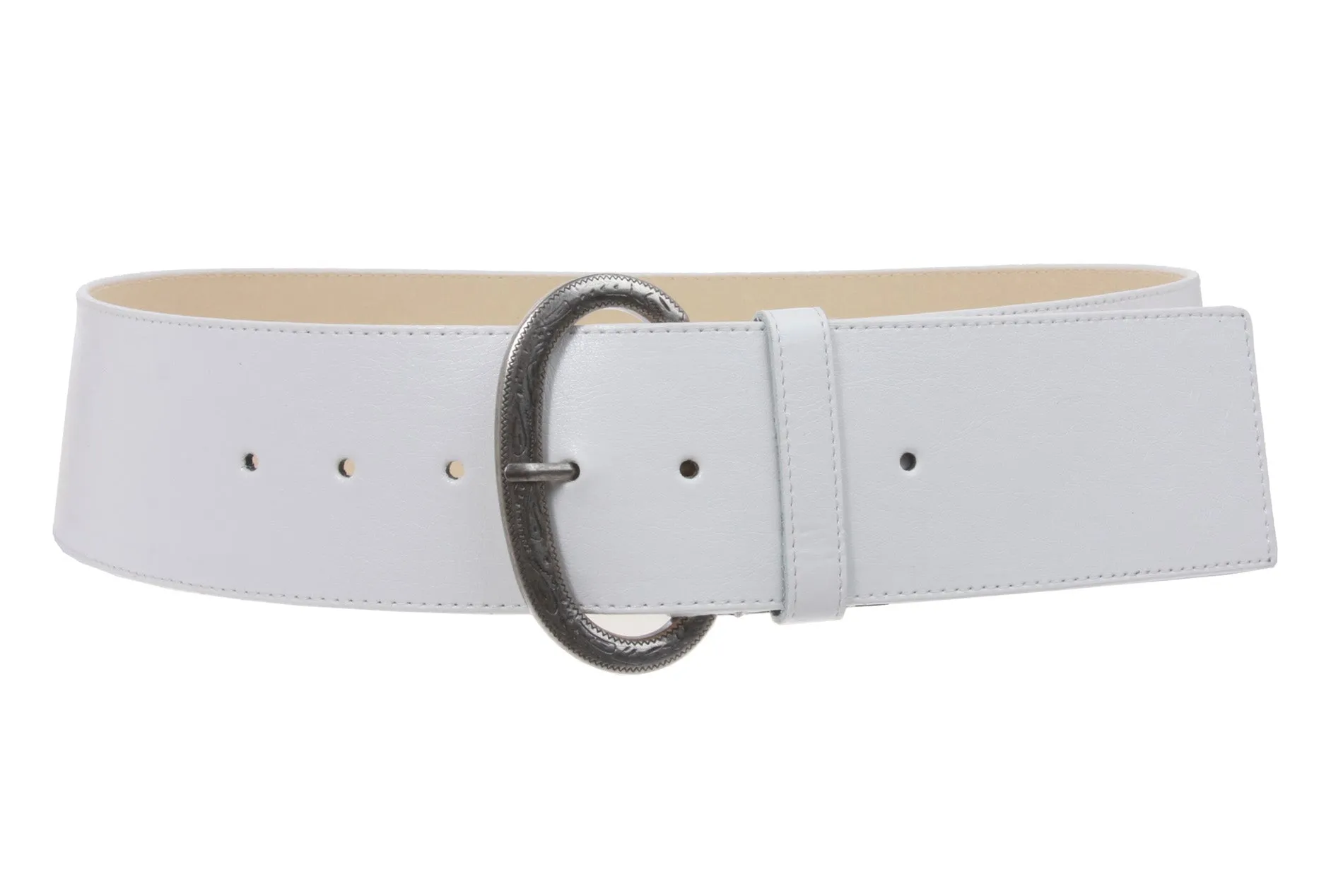 Ladies Plain Contour Wide Belt with Engraving Detailing Buckle