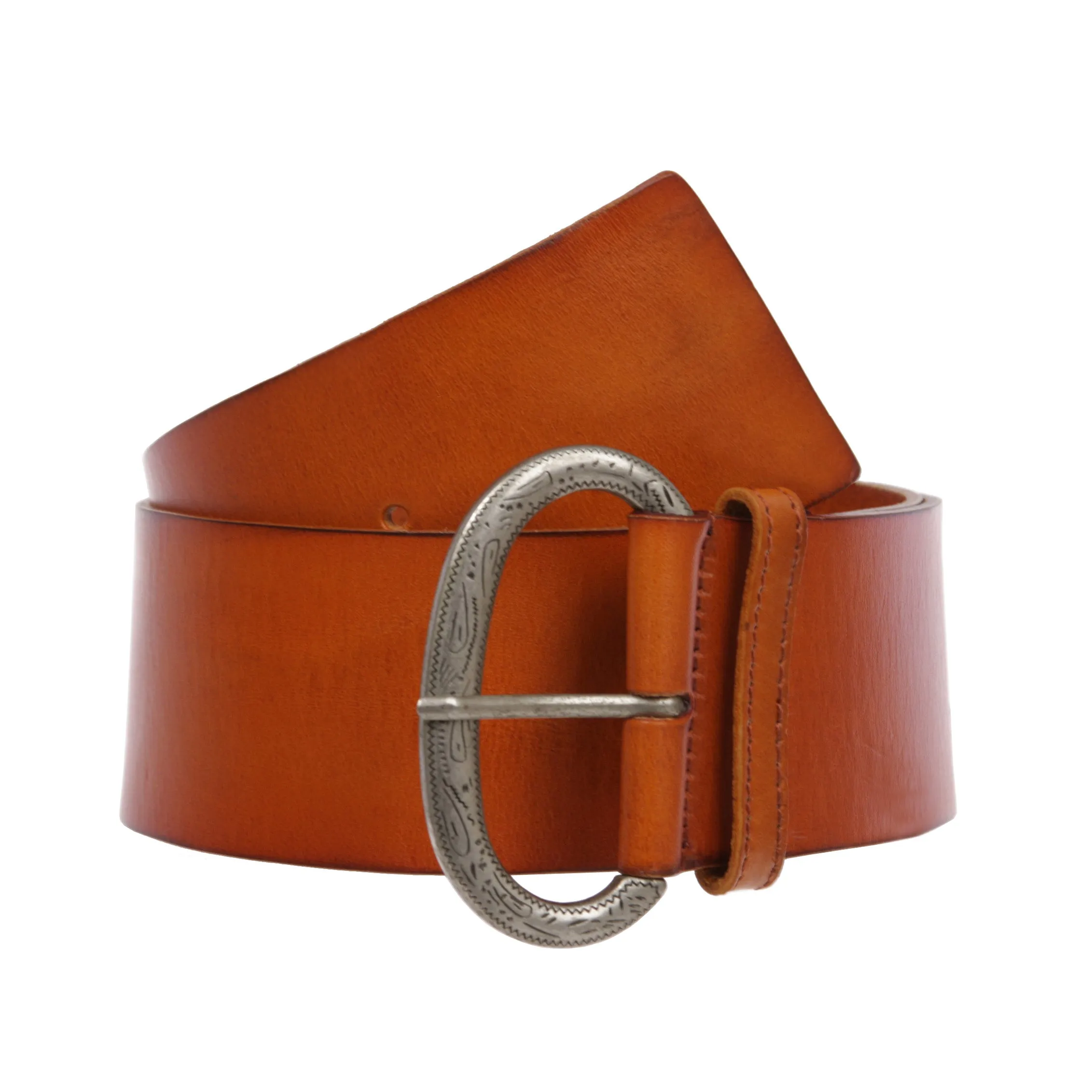 Ladies Plain Contour Wide Belt with Engraving Detailing Buckle