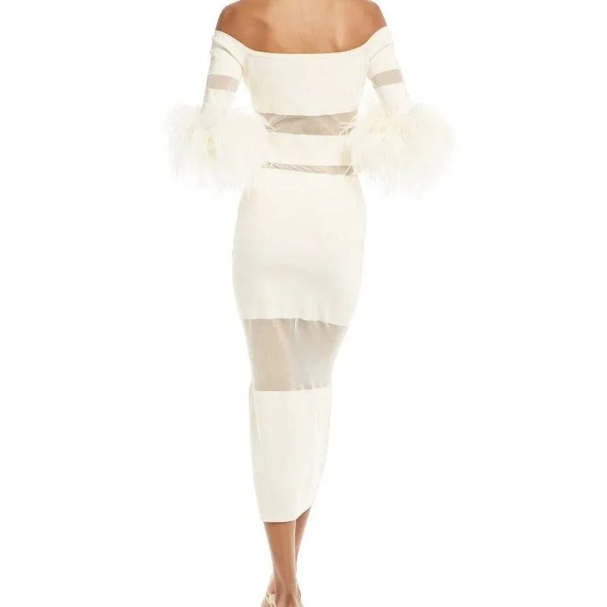 Lana Long Sleeve Feather Midi Dress