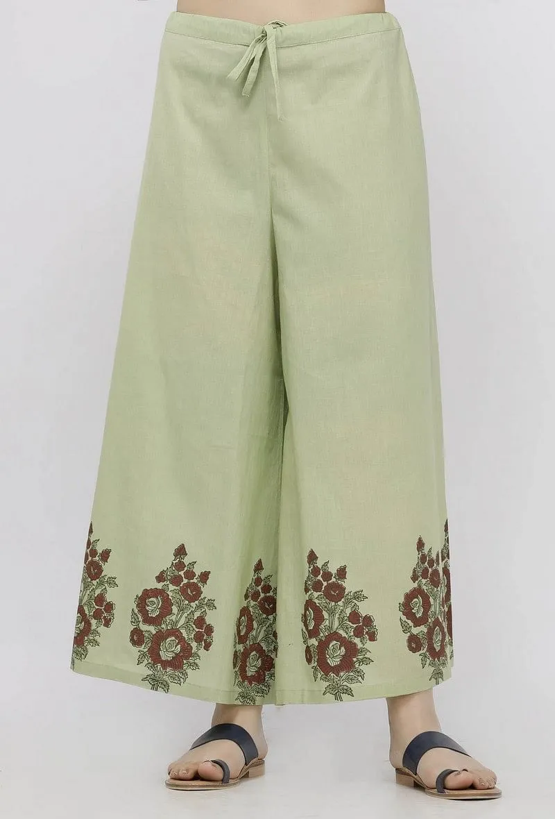 Light Green Cotton  Hand-Block Printed Culottes