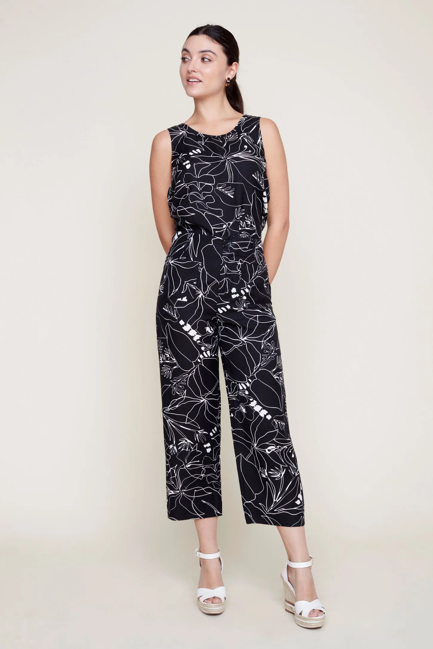 Linen Pull-On Print Culottes