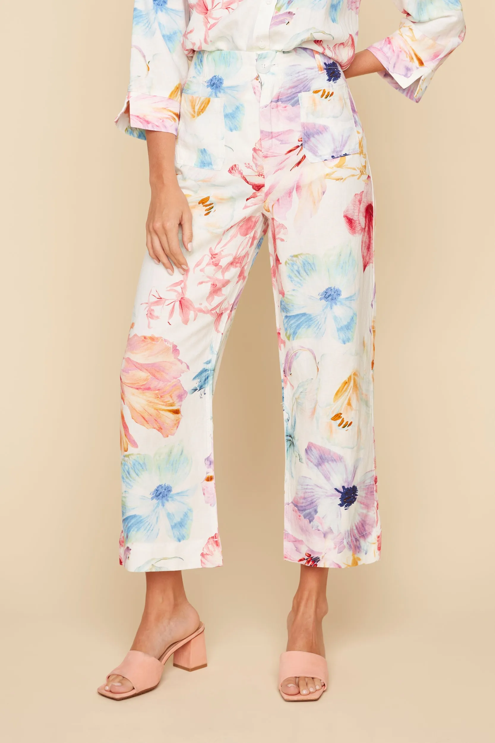 Linen Pull-On Print Culottes