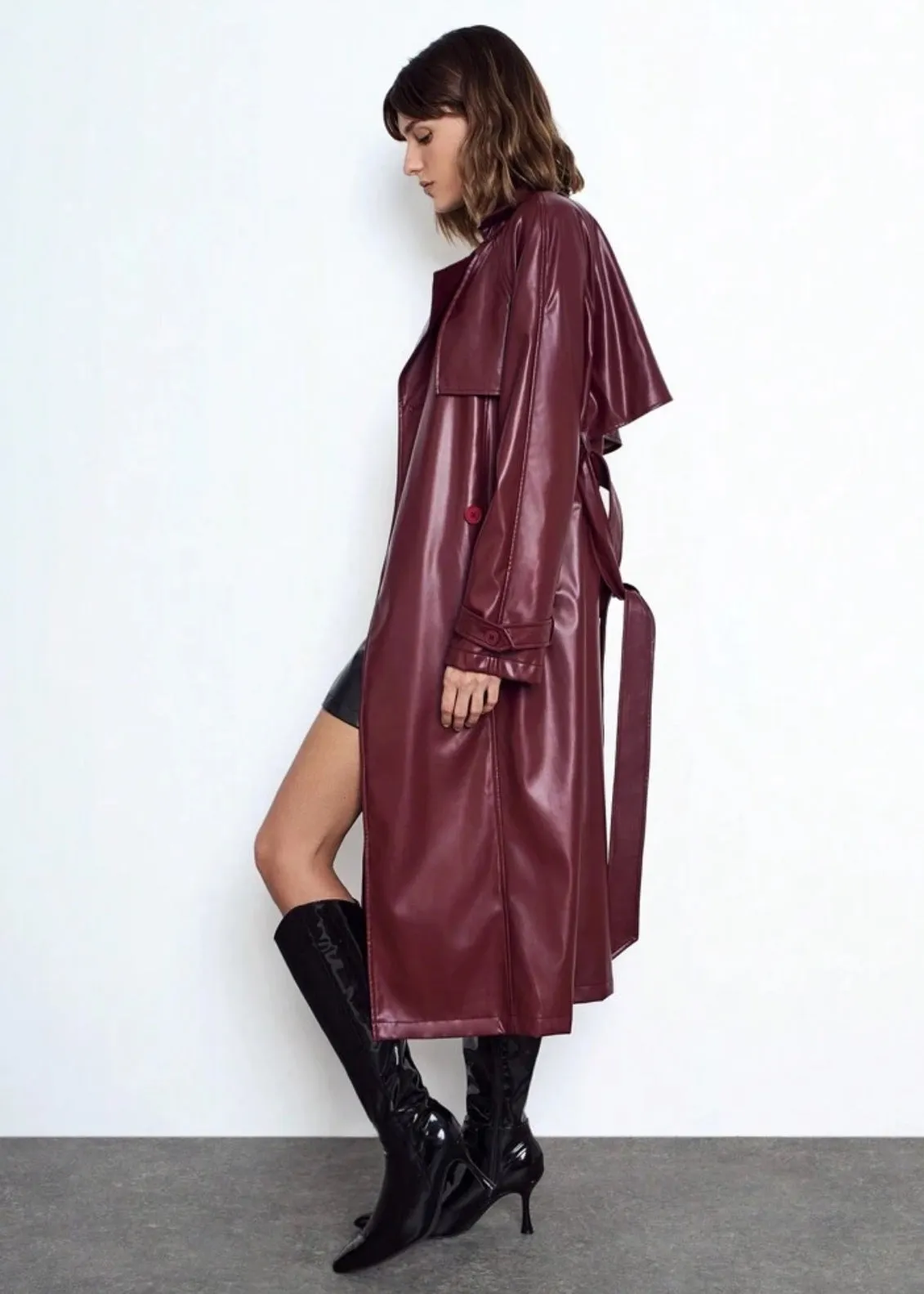 Loose Eco-Leather Trench Coat