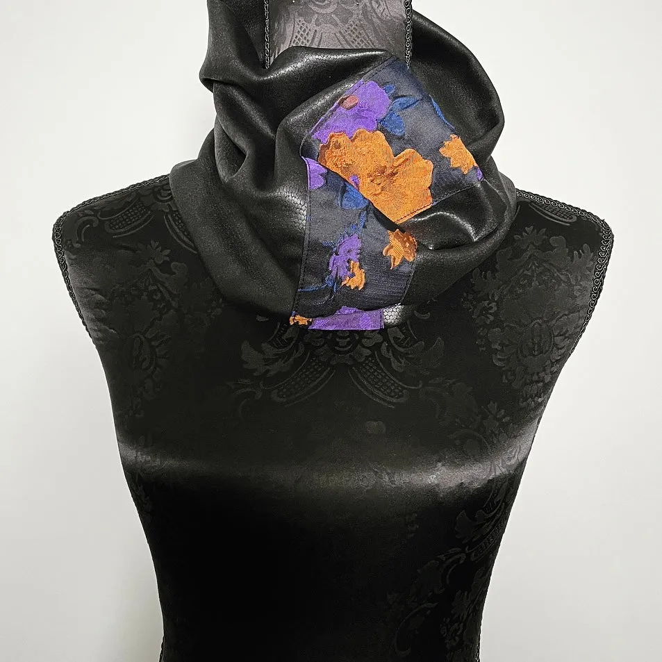 Luxe Collar - Loop Scarf - Faux Leather - Orange & Purple Floral Jacquard