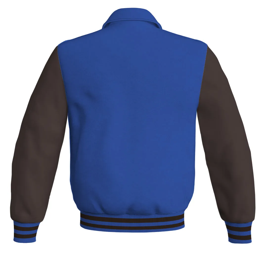 Luxury Bomber Classic Jacket Royal Blue Body and Brown Leather Sleeves