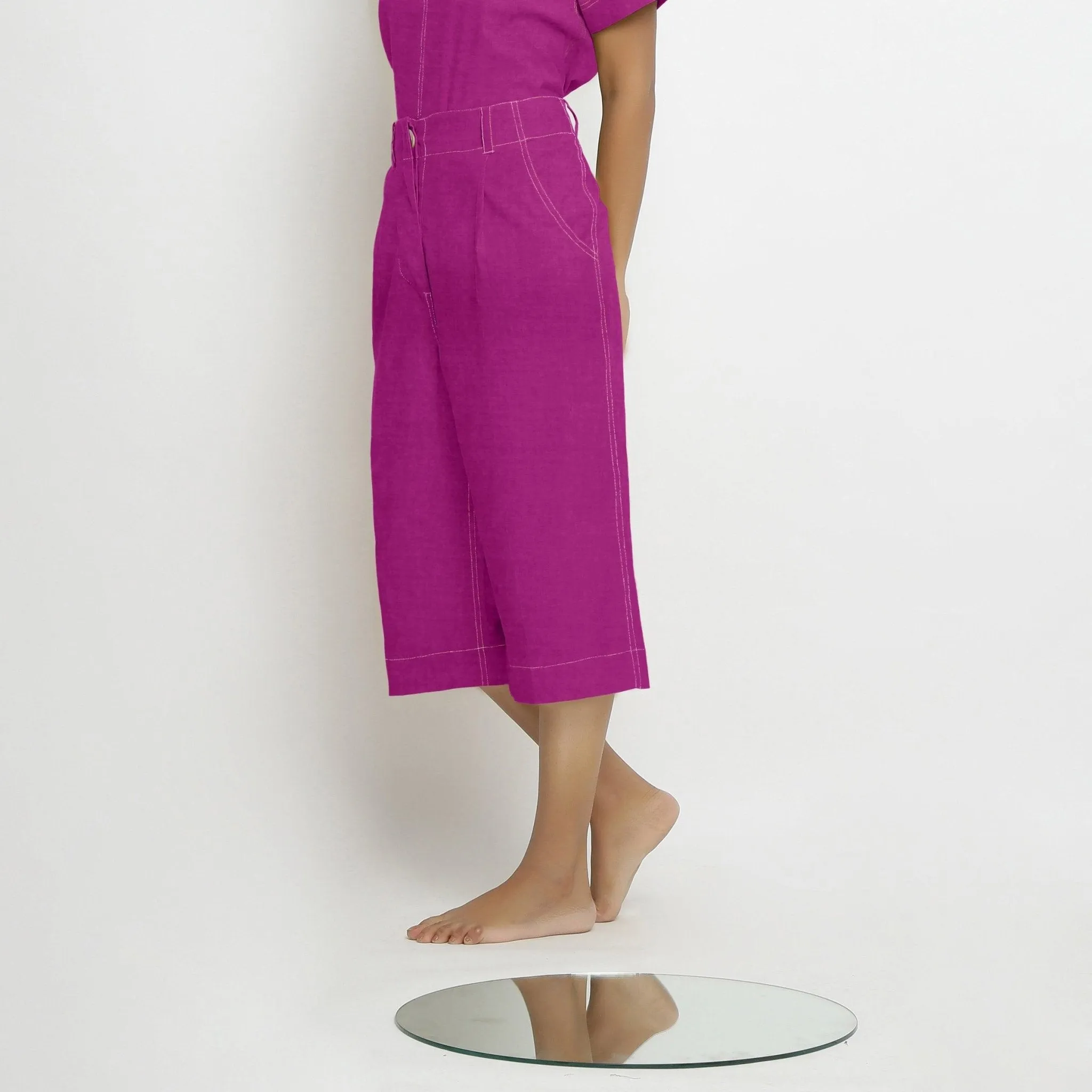 Magenta 100% Linen Loose Fit Mid-Rise Culottes