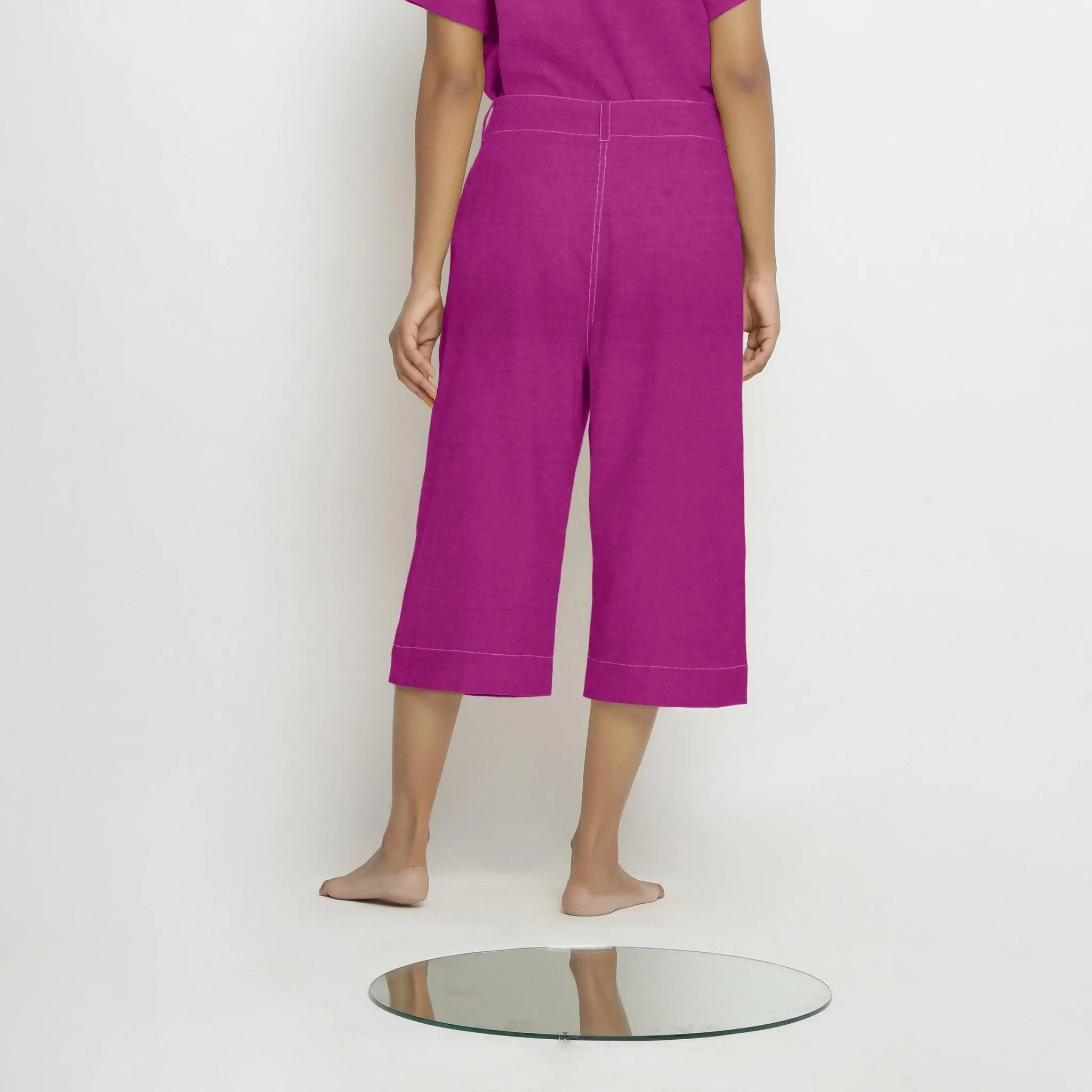 Magenta 100% Linen Loose Fit Mid-Rise Culottes