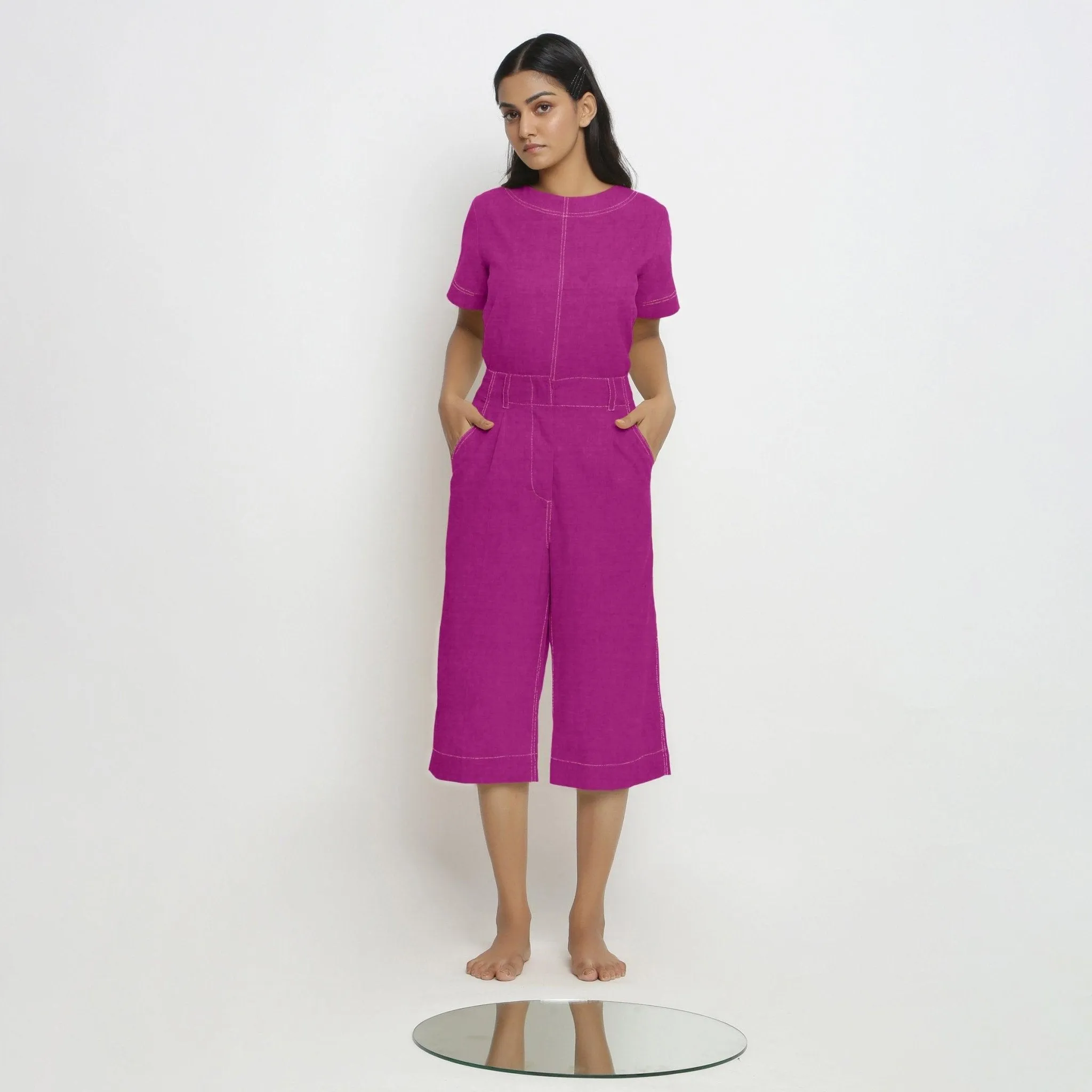 Magenta 100% Linen Loose Fit Mid-Rise Culottes