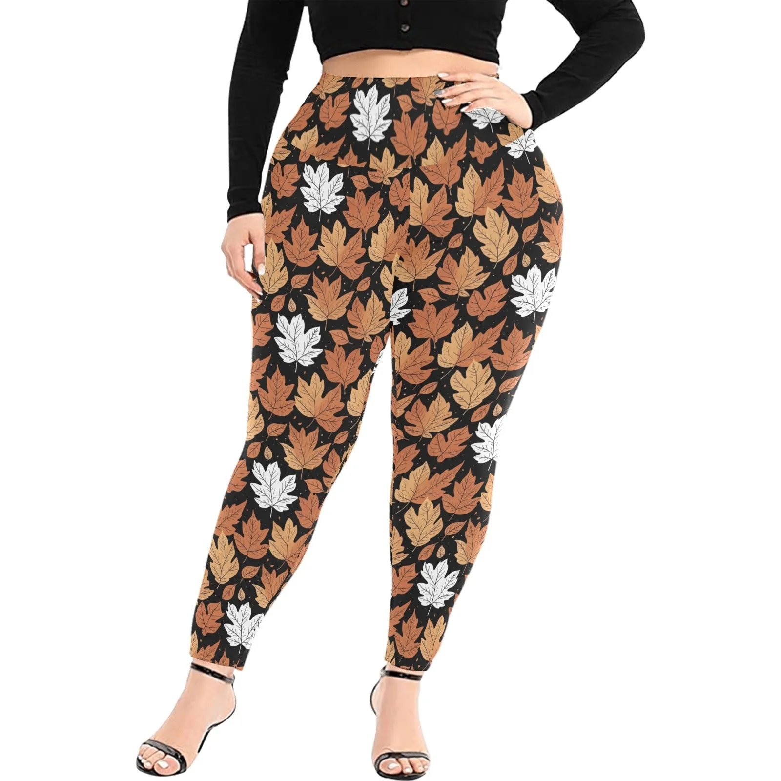 Maple Leaves Women's Plus Size High Waited Leggings Women's High Waist Leggings(Plus Size)(ModelL45)