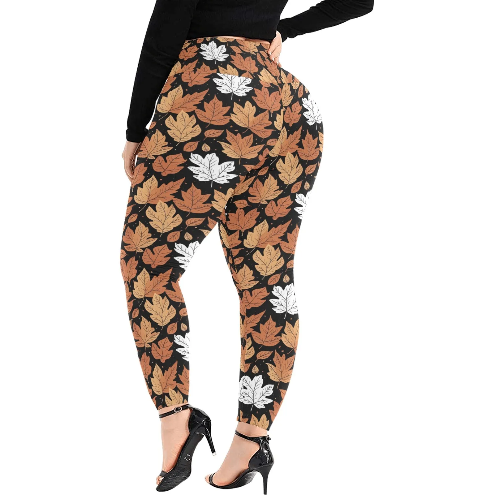 Maple Leaves Women's Plus Size High Waited Leggings Women's High Waist Leggings(Plus Size)(ModelL45)