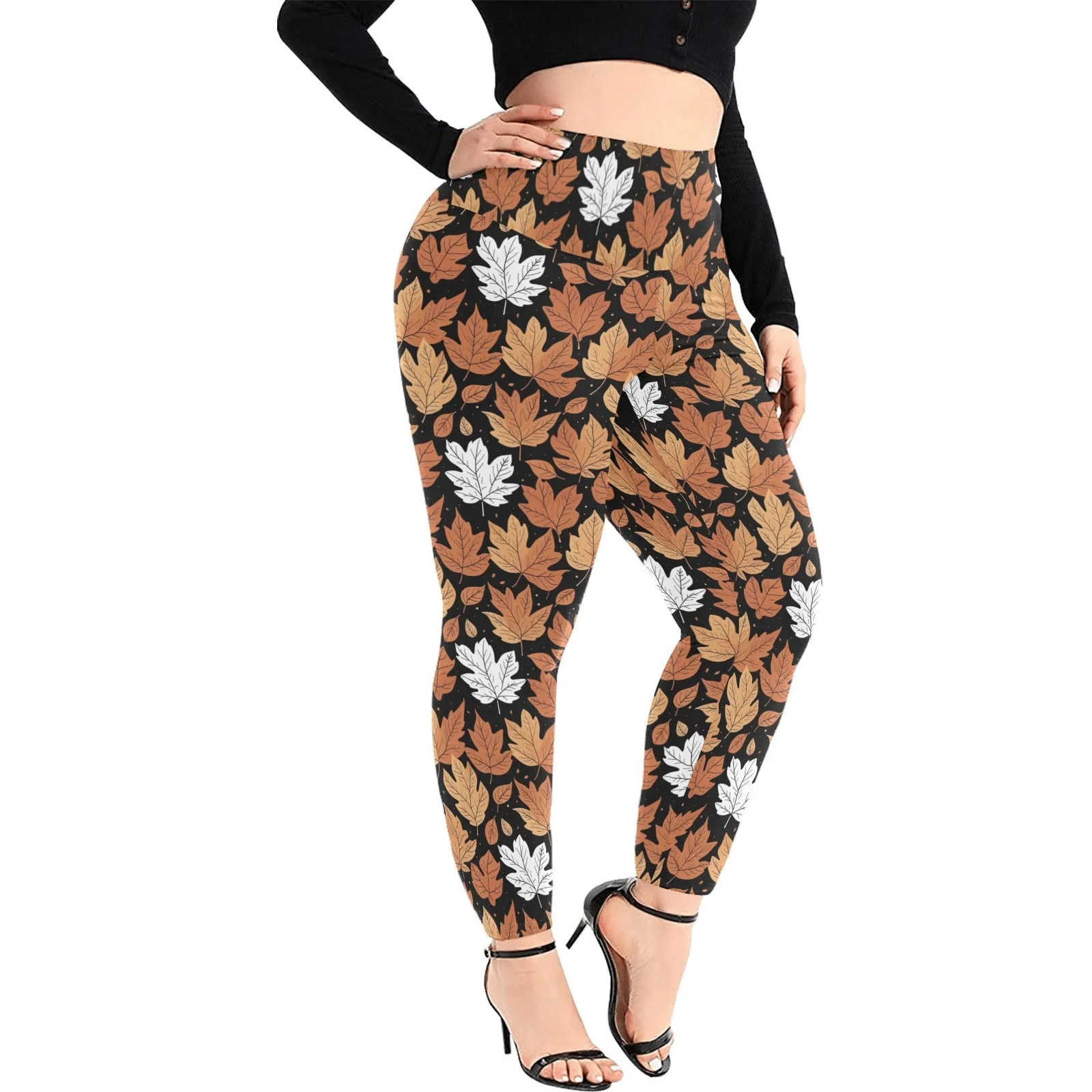 Maple Leaves Women's Plus Size High Waited Leggings Women's High Waist Leggings(Plus Size)(ModelL45)