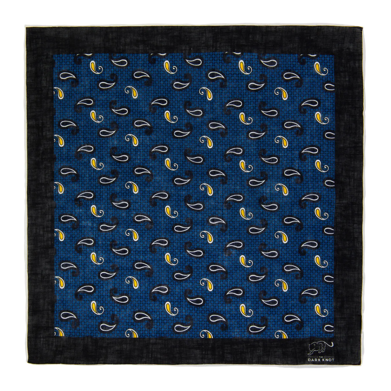 Medway Paisley Linen Pocket Square, Blue / White / Yellow