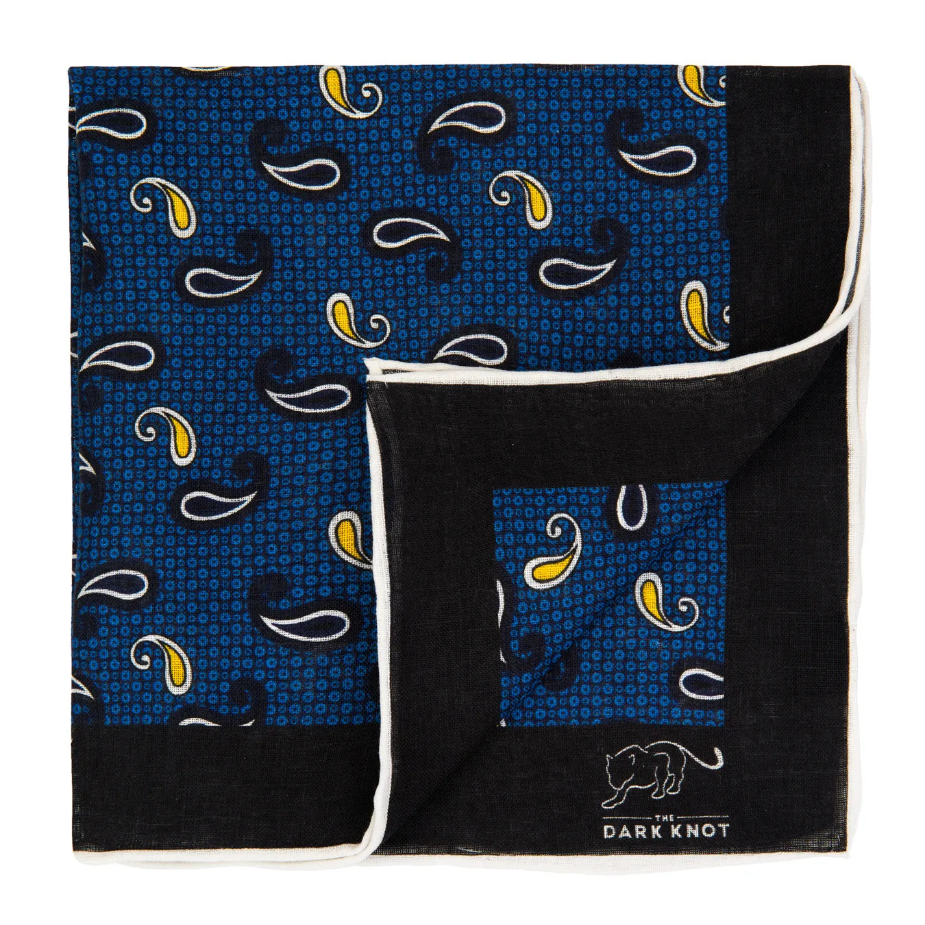 Medway Paisley Linen Pocket Square, Blue / White / Yellow