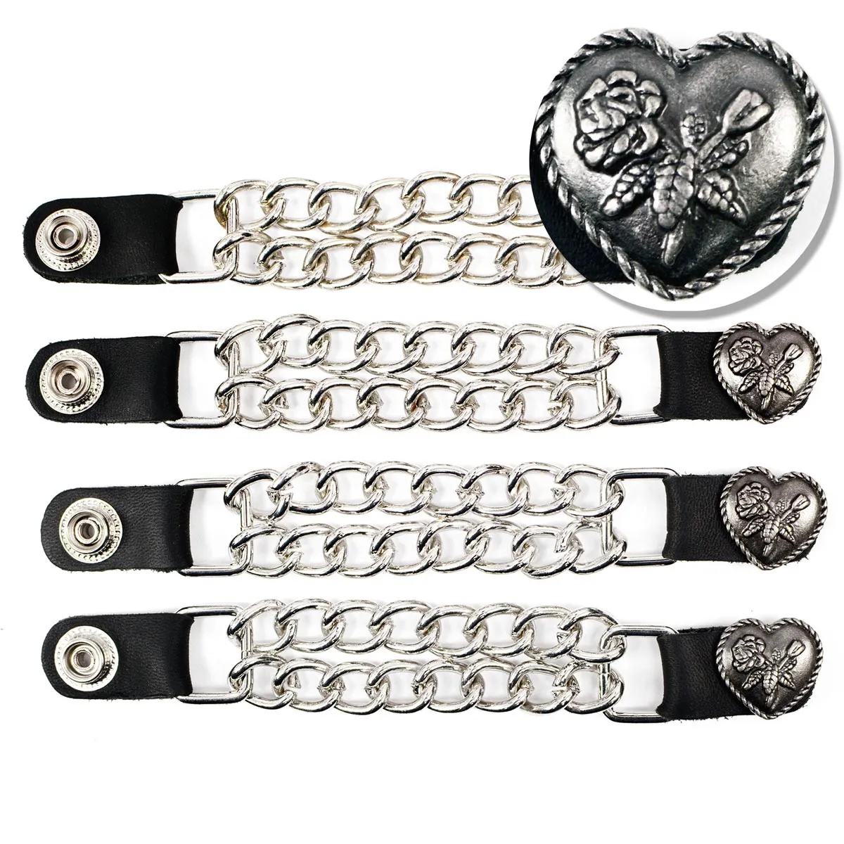 Milwaukee Leather Heart Rose Medallion Vest Extender - Double Chrome