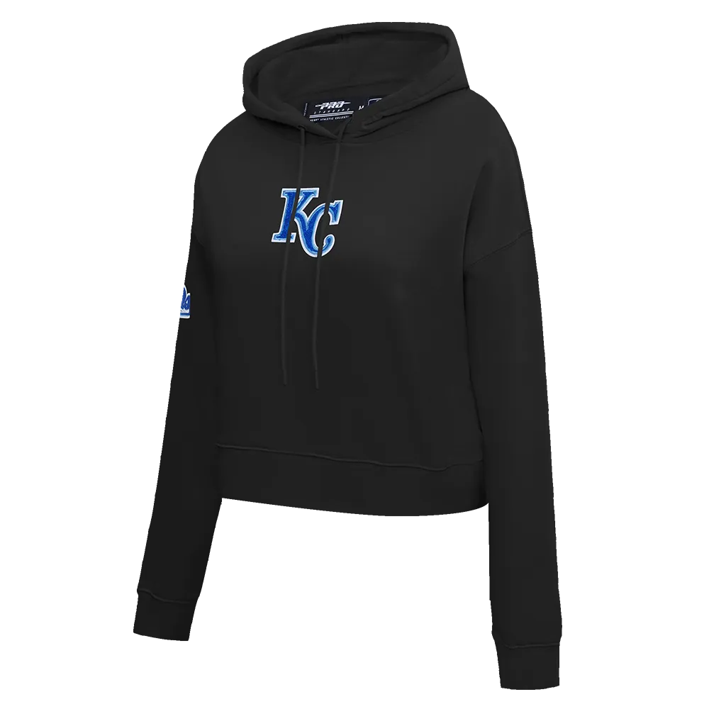 MLB KANSAS CITY ROYALS CLASSIC WOMEN'S CROPPED PO HOODIE (BLACK)