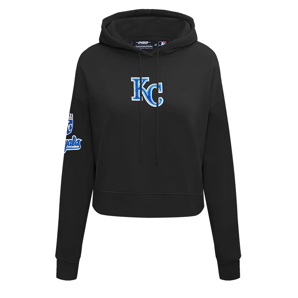 MLB KANSAS CITY ROYALS CLASSIC WOMEN'S CROPPED PO HOODIE (BLACK)