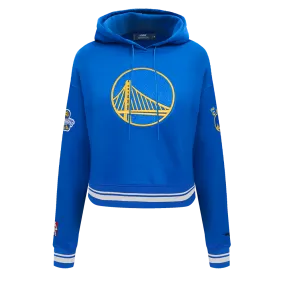 NBA GOLDEN STATE WARRIORS RETRO CLASSIC WOMEN'S CROPPED PO HOODIE (ROYAL BLUE)