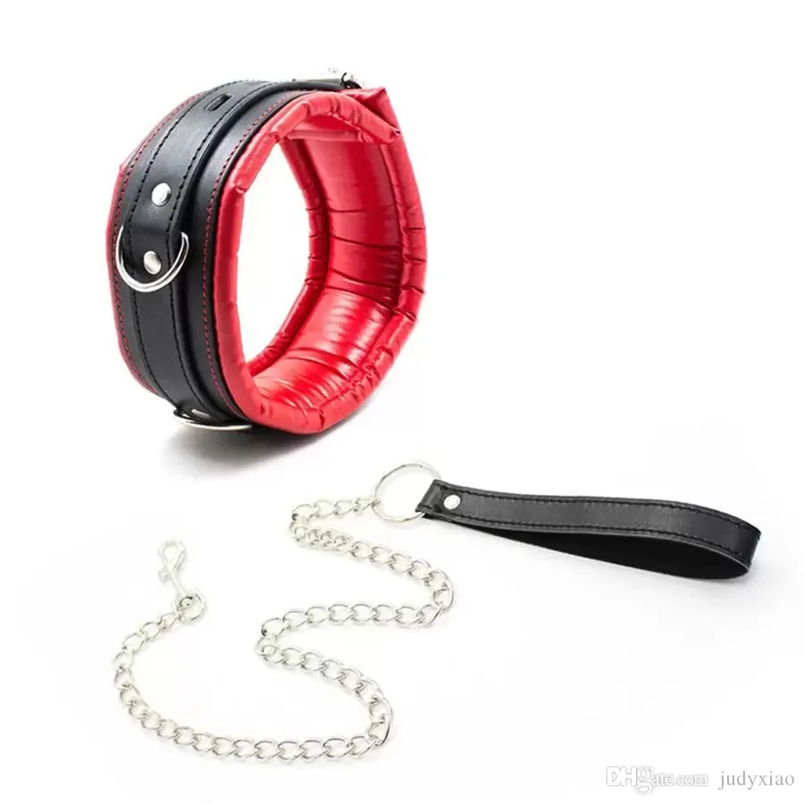 Padded Collar with Leash - One Size (Black/Red)