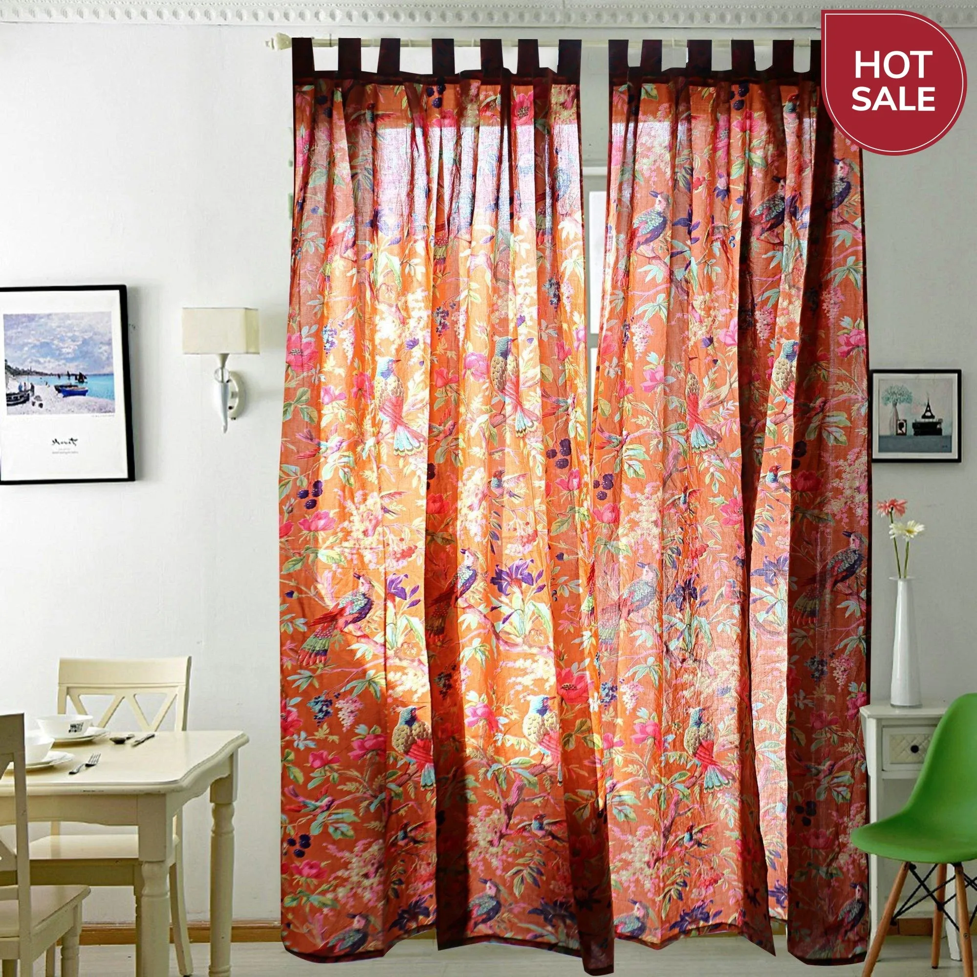 Paradise Cambric Curtain Pair Orange