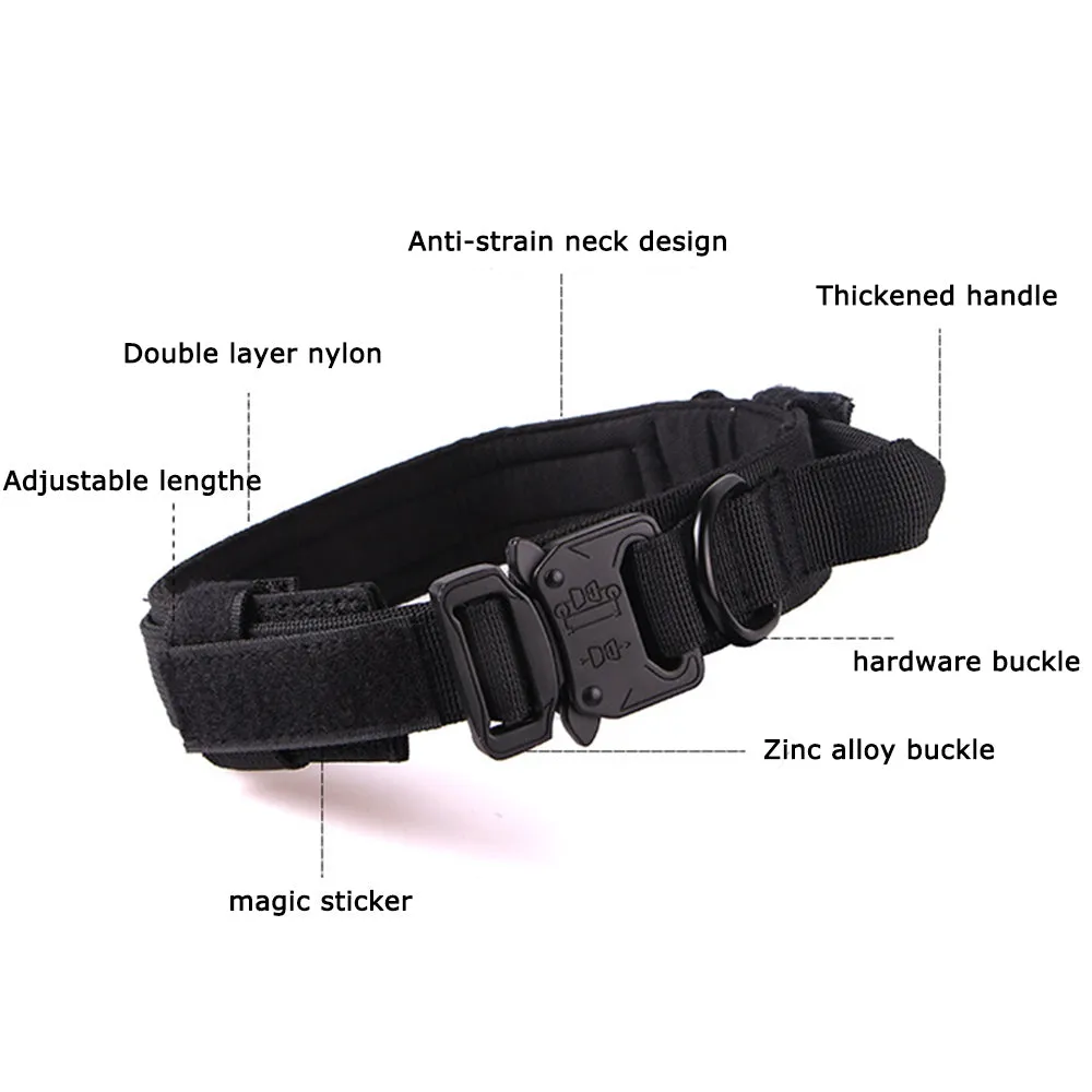 PAWS ASIA Factory Metal Buckle Padded Nylon Outdoor Training Tactical Dog Collar With Handle