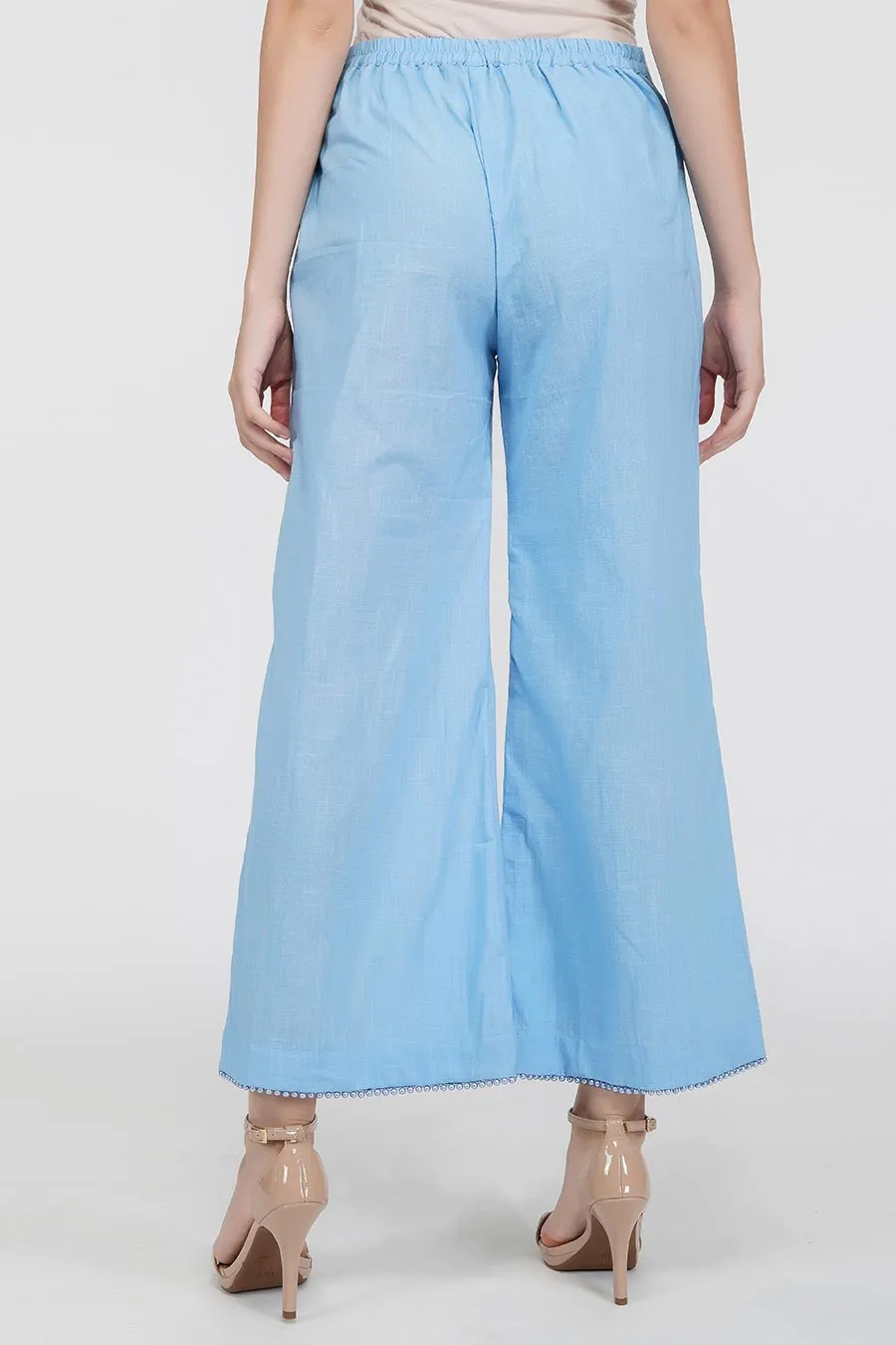 Pearl Hemline Blue Flared Pants