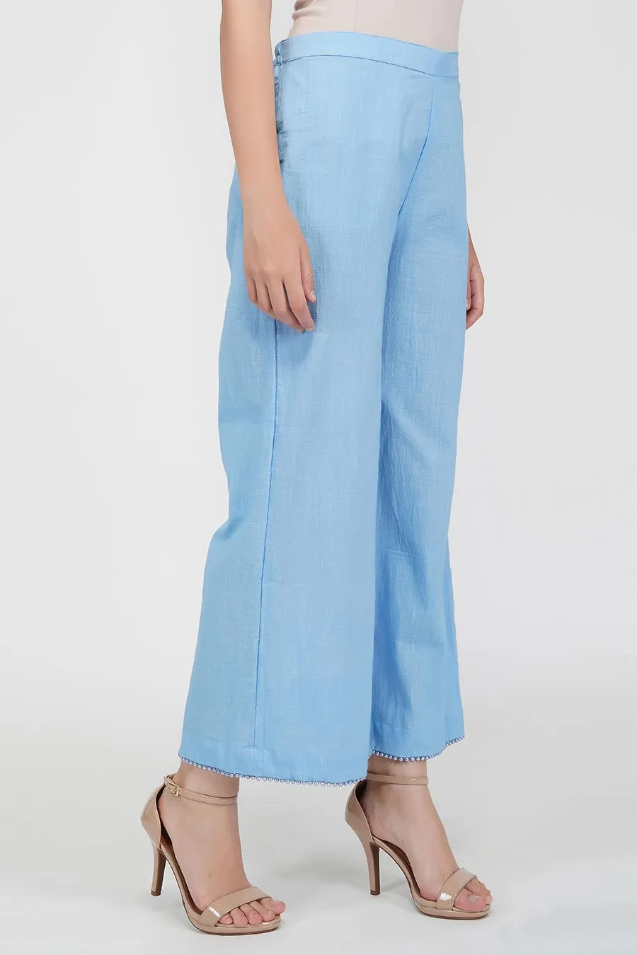 Pearl Hemline Blue Flared Pants