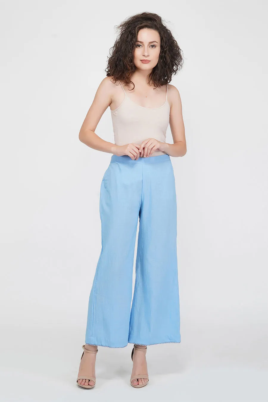 Pearl Hemline Blue Flared Pants