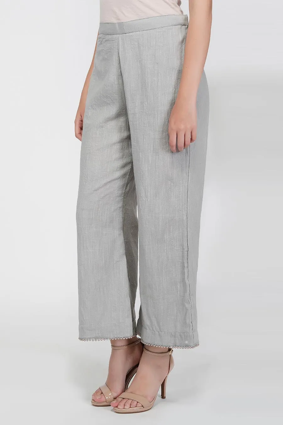 Pearl Hemline Grey Flared Pants