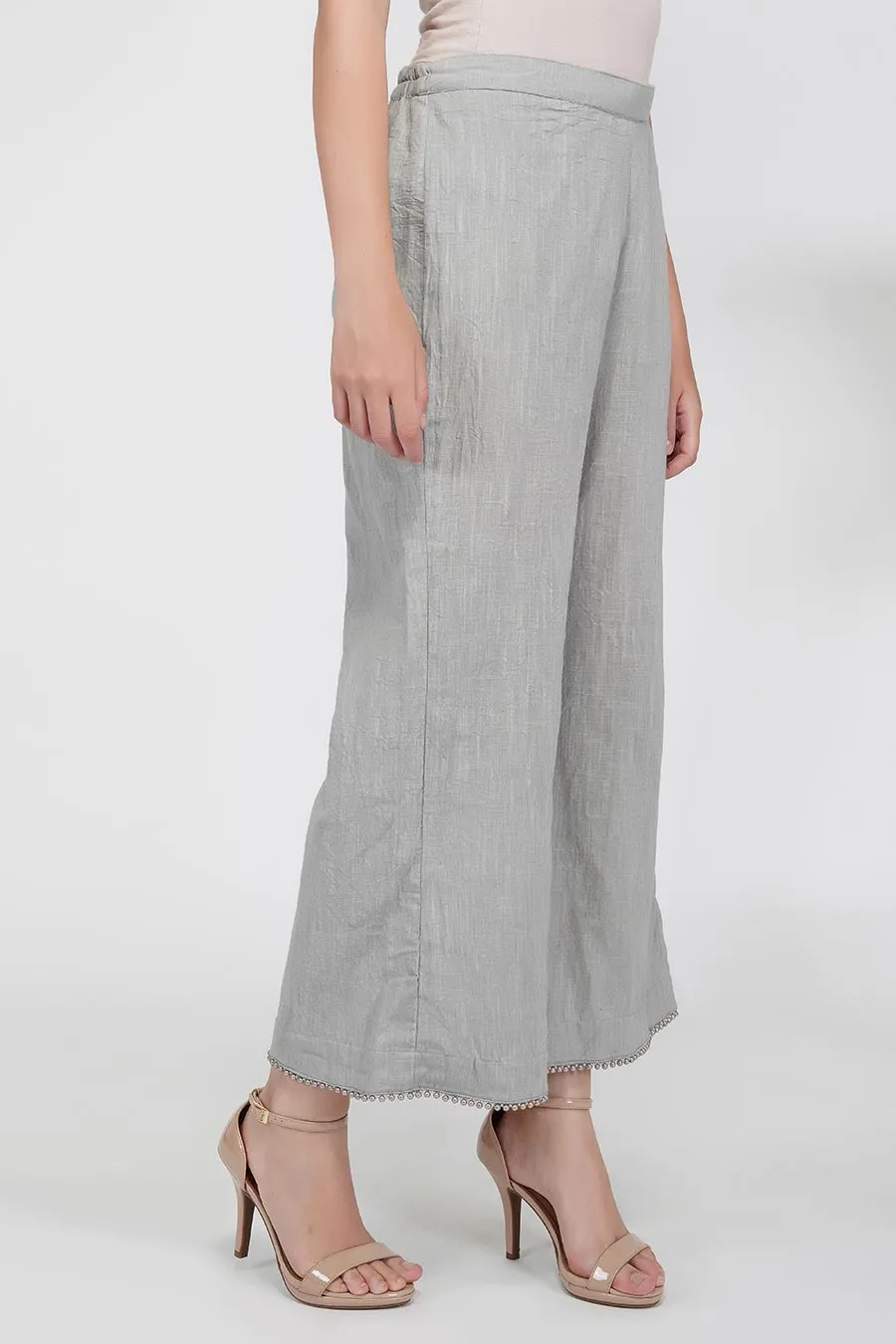 Pearl Hemline Grey Flared Pants