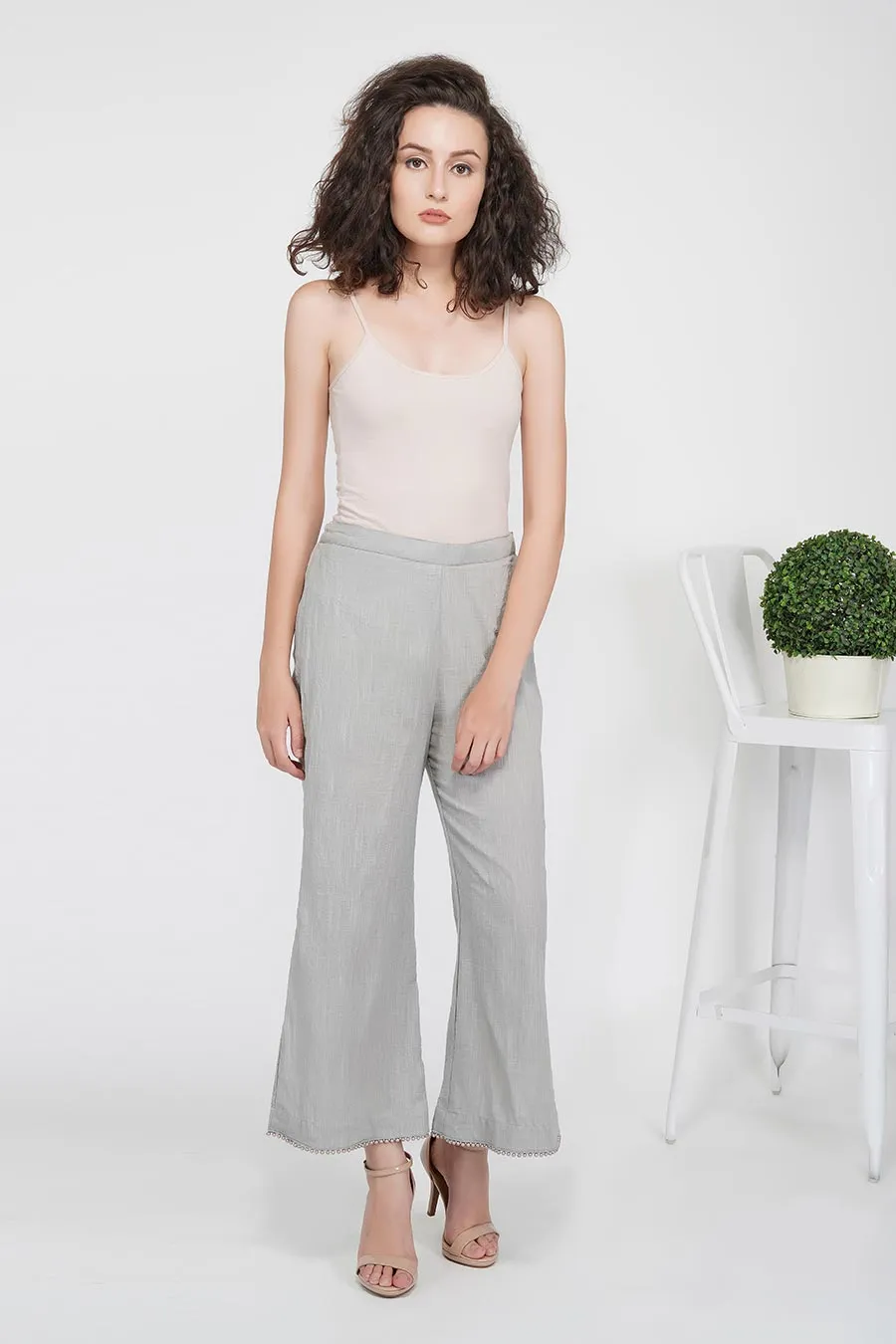 Pearl Hemline Grey Flared Pants