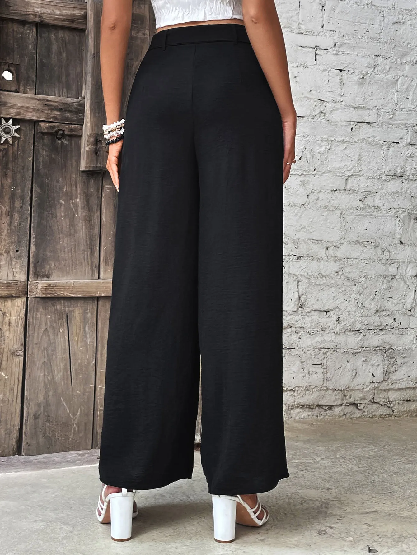 Perfee Ruched High Waist Wide Leg Pants