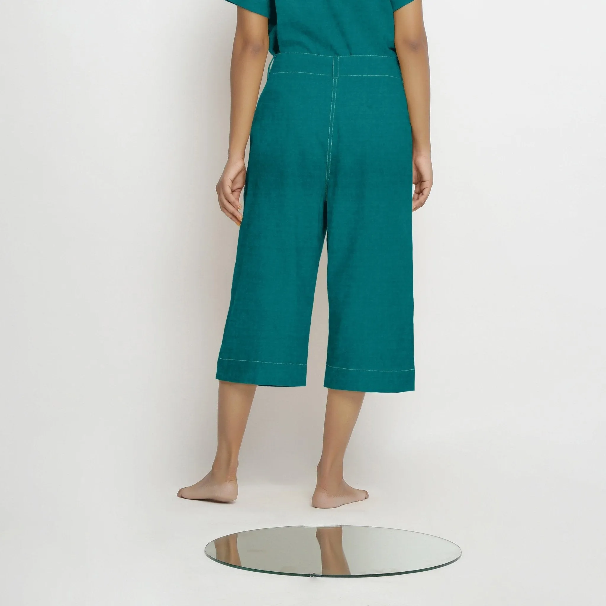 Pine Green 100% Linen Banded Mid-Rise Culottes