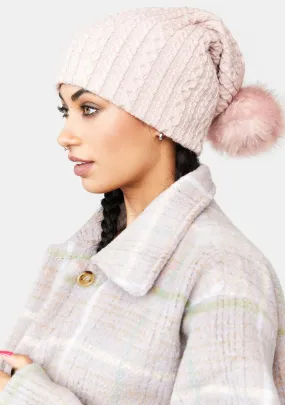 Pink Celine Pom Beanie