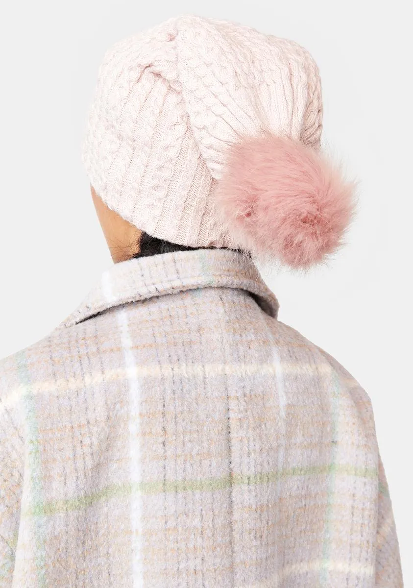 Pink Celine Pom Beanie