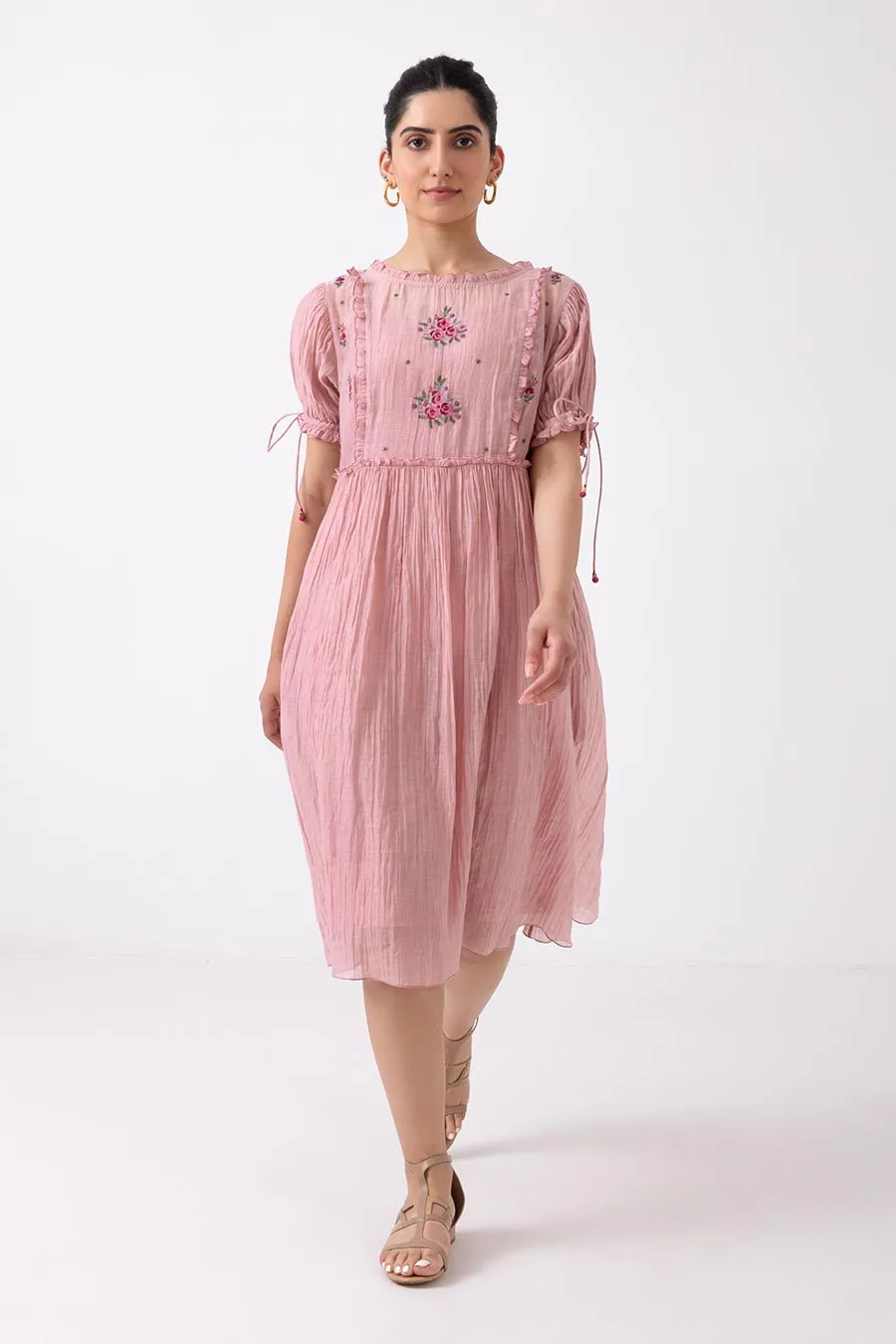 Pink Floral Embroidered Dress