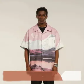 Pink Snow Mountain Print Shirt