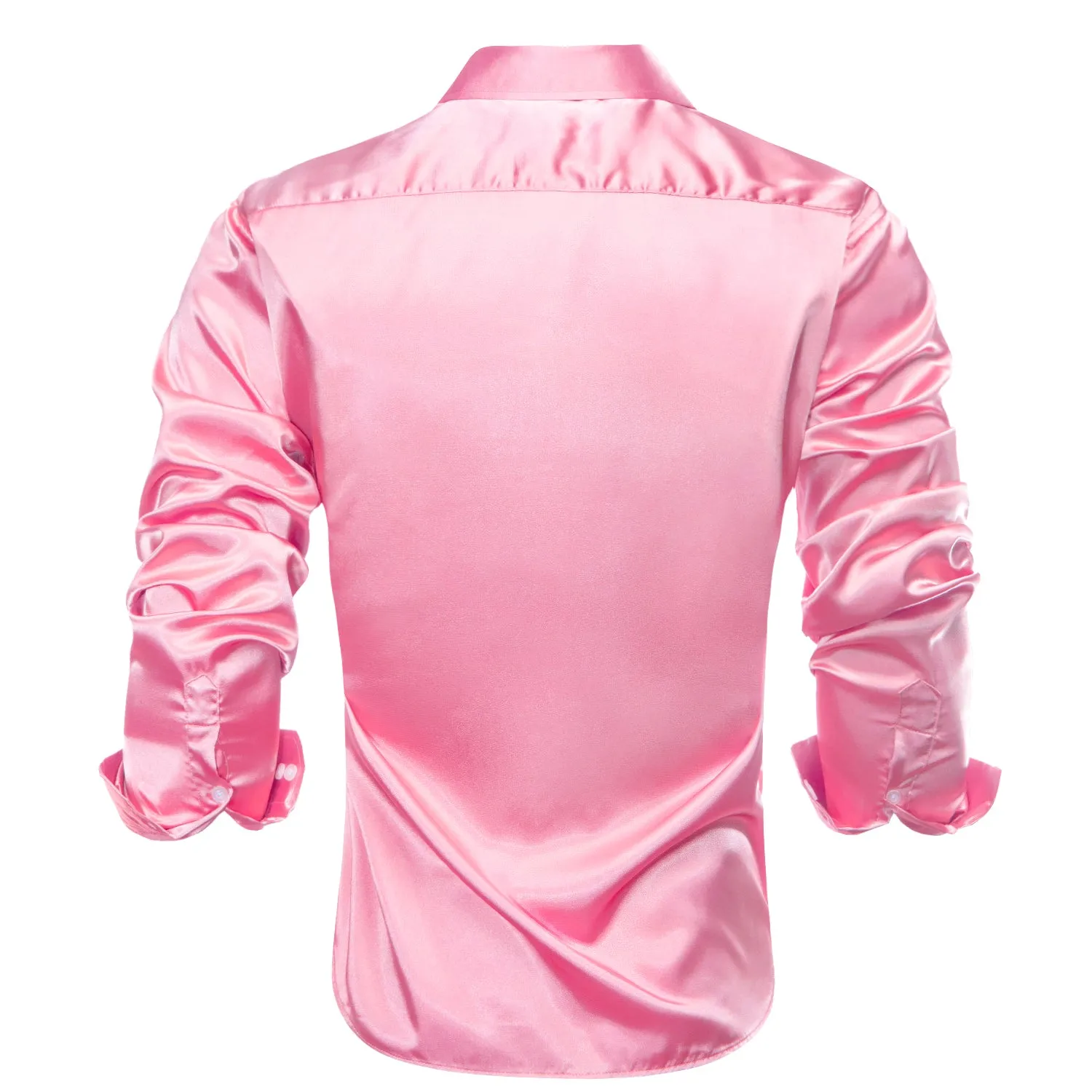 Pink Solid Satin Men's Long Sleeve Dress Shirt