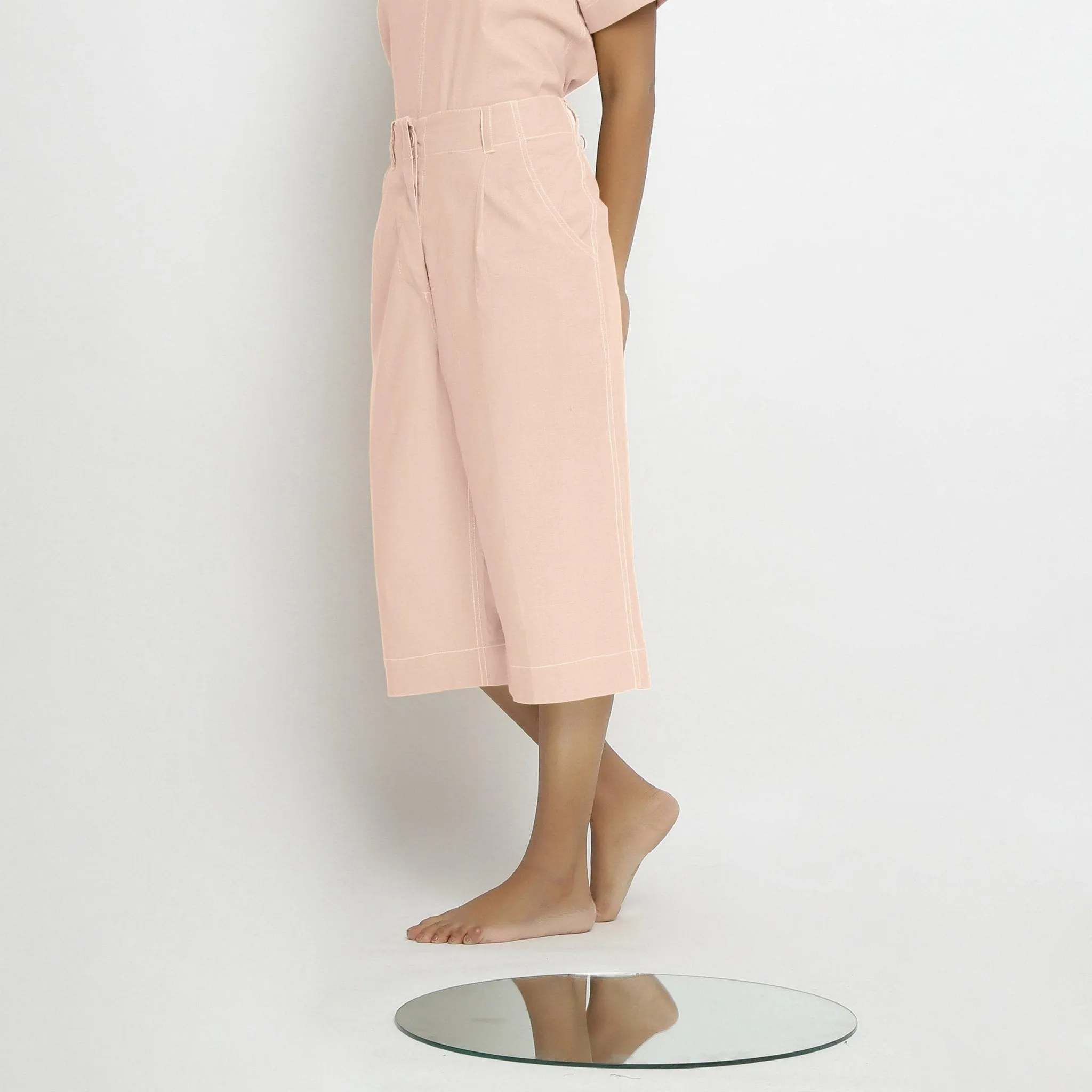 Pink Vegetable Dyed Handspun Cotton Mid-Rise Culottes