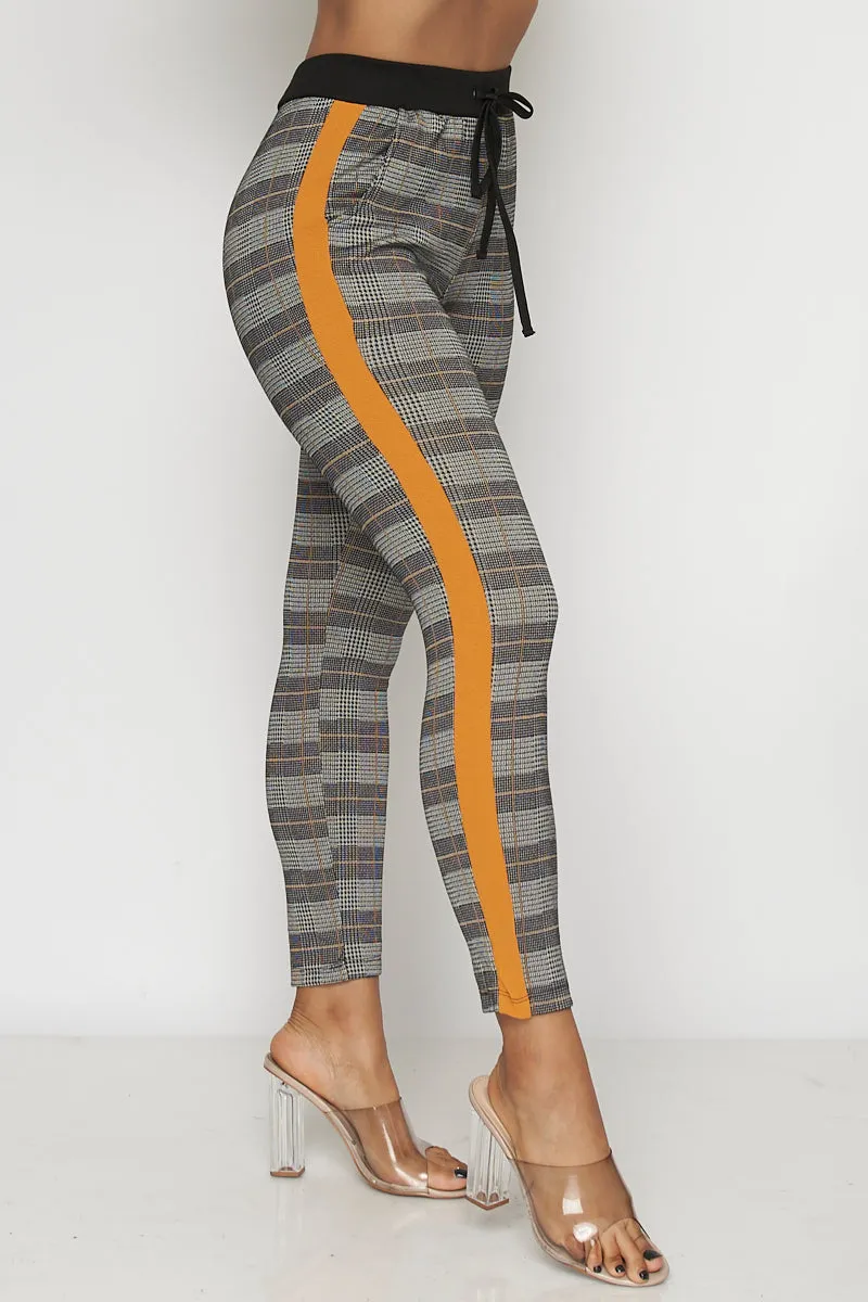 Plaid Pants Elastic on Waist W- Solid Line On The Sides (93816)