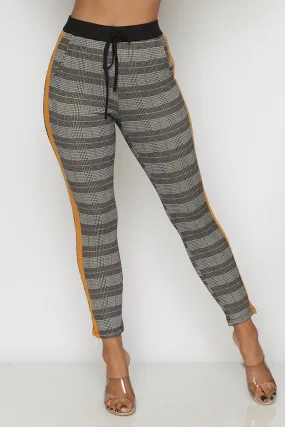 Plaid Pants Elastic on Waist W- Solid Line On The Sides (93816)