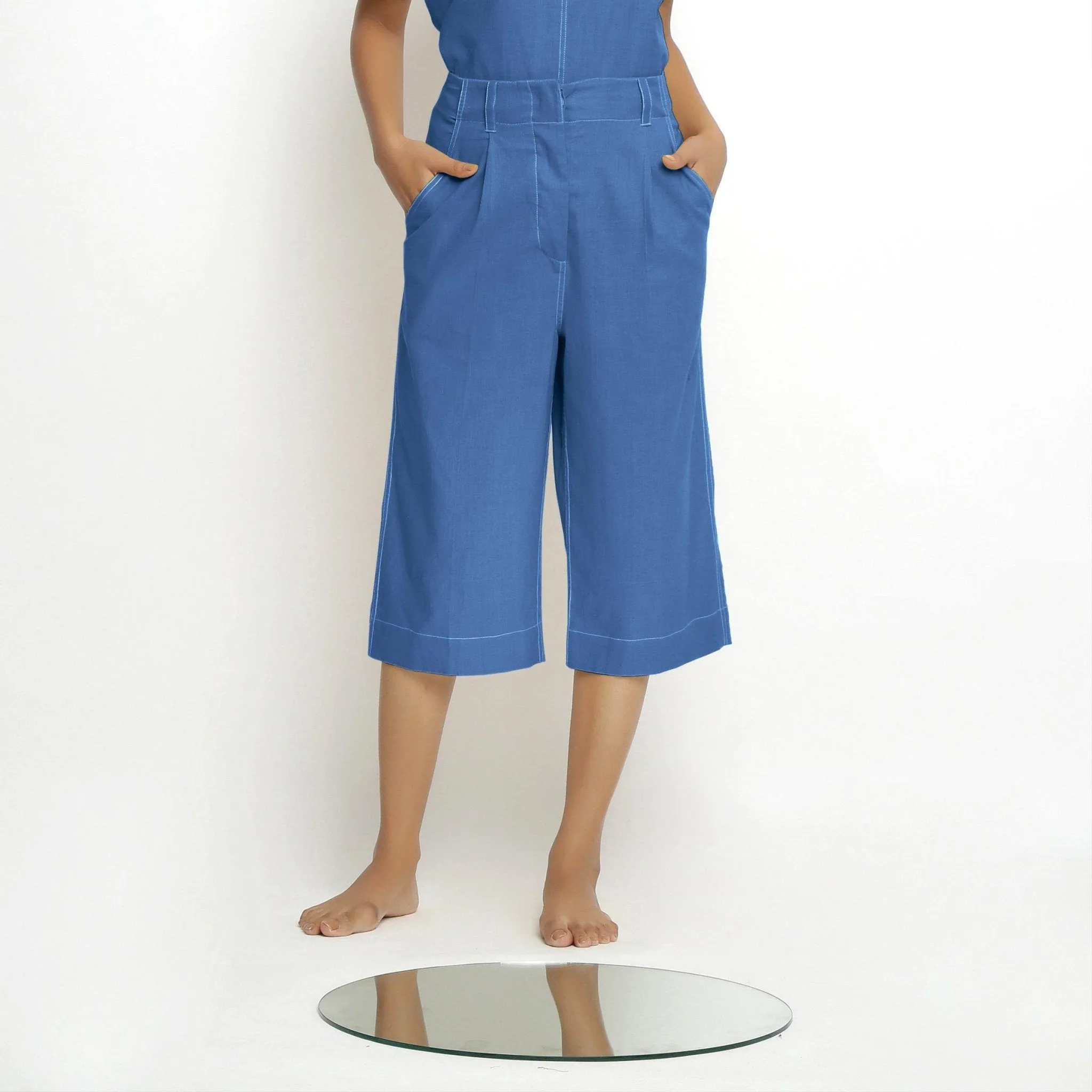 Powder Blue Handspun Cotton Mid-Rise Culottes