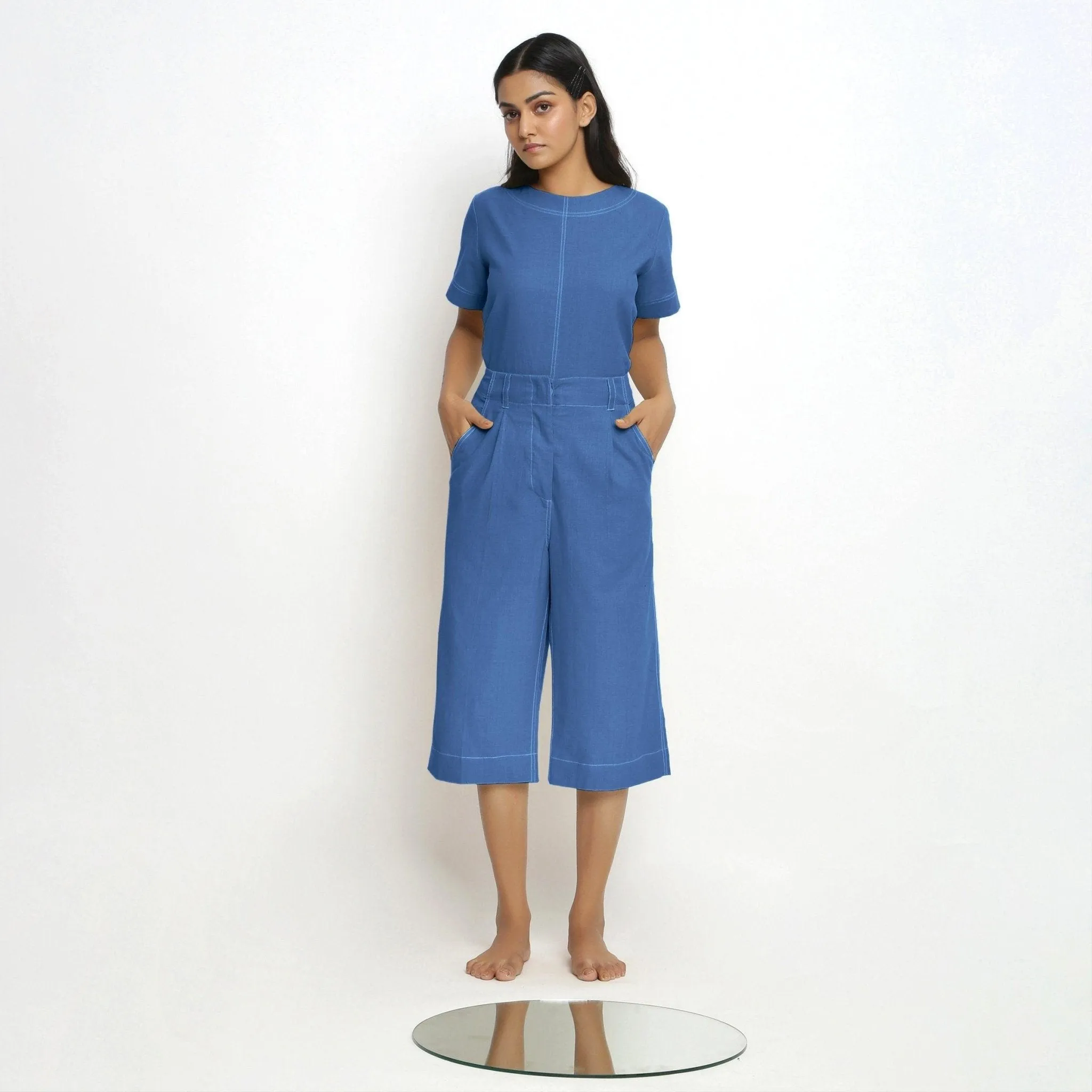 Powder Blue Handspun Cotton Mid-Rise Culottes