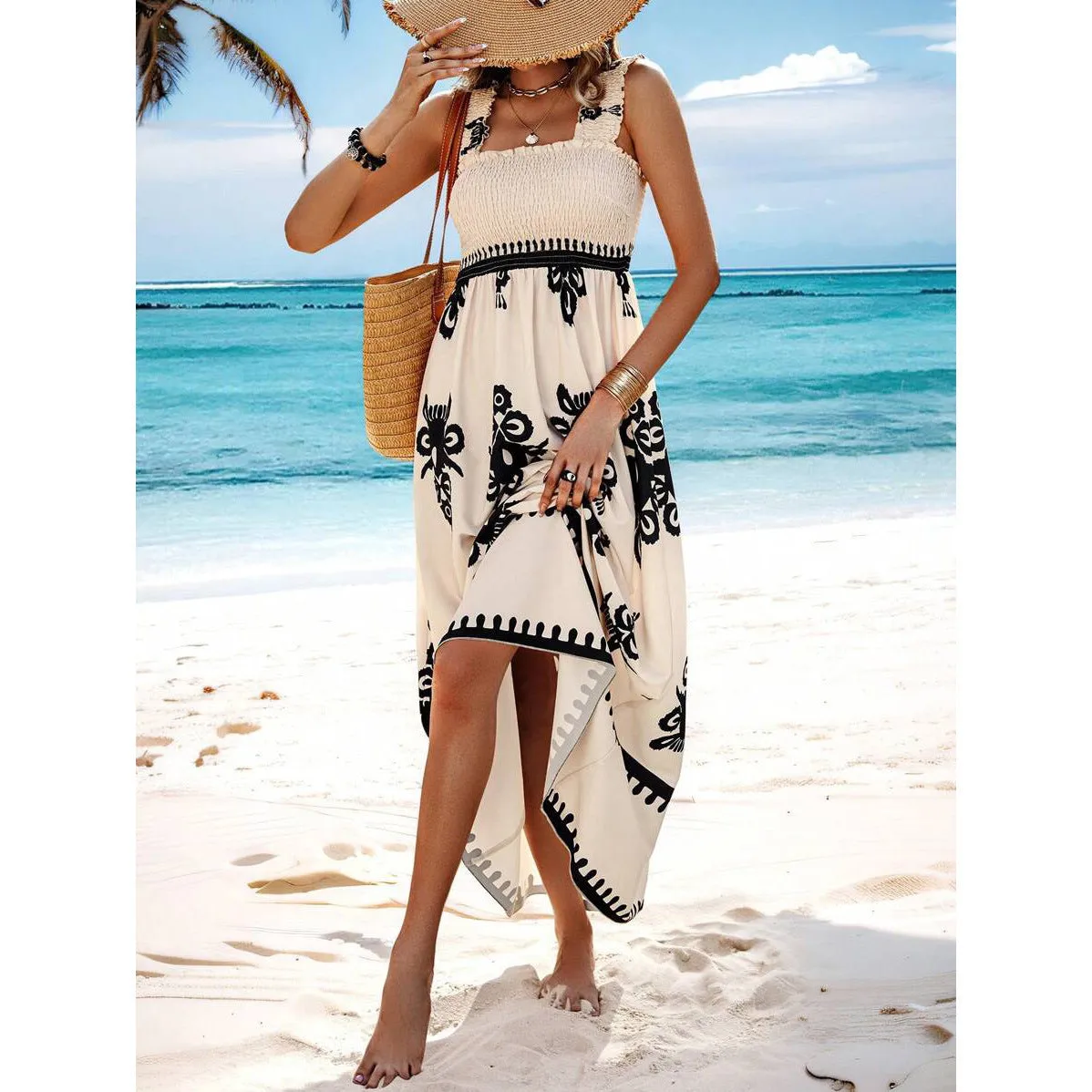 Printed Chest Wrapped Beach Dress